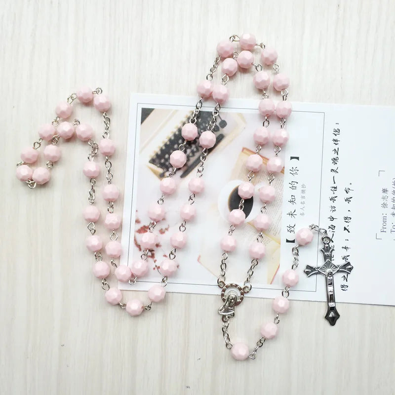 Rosario cuentas acrílicas color rosa