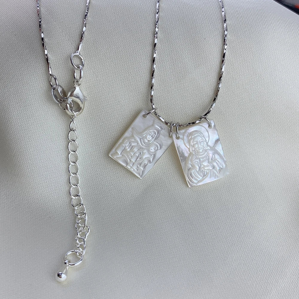 Escapulario Medallas Sagrado Corazón de Jesús y Virgen del Carmen, disponible en dorado y plateado