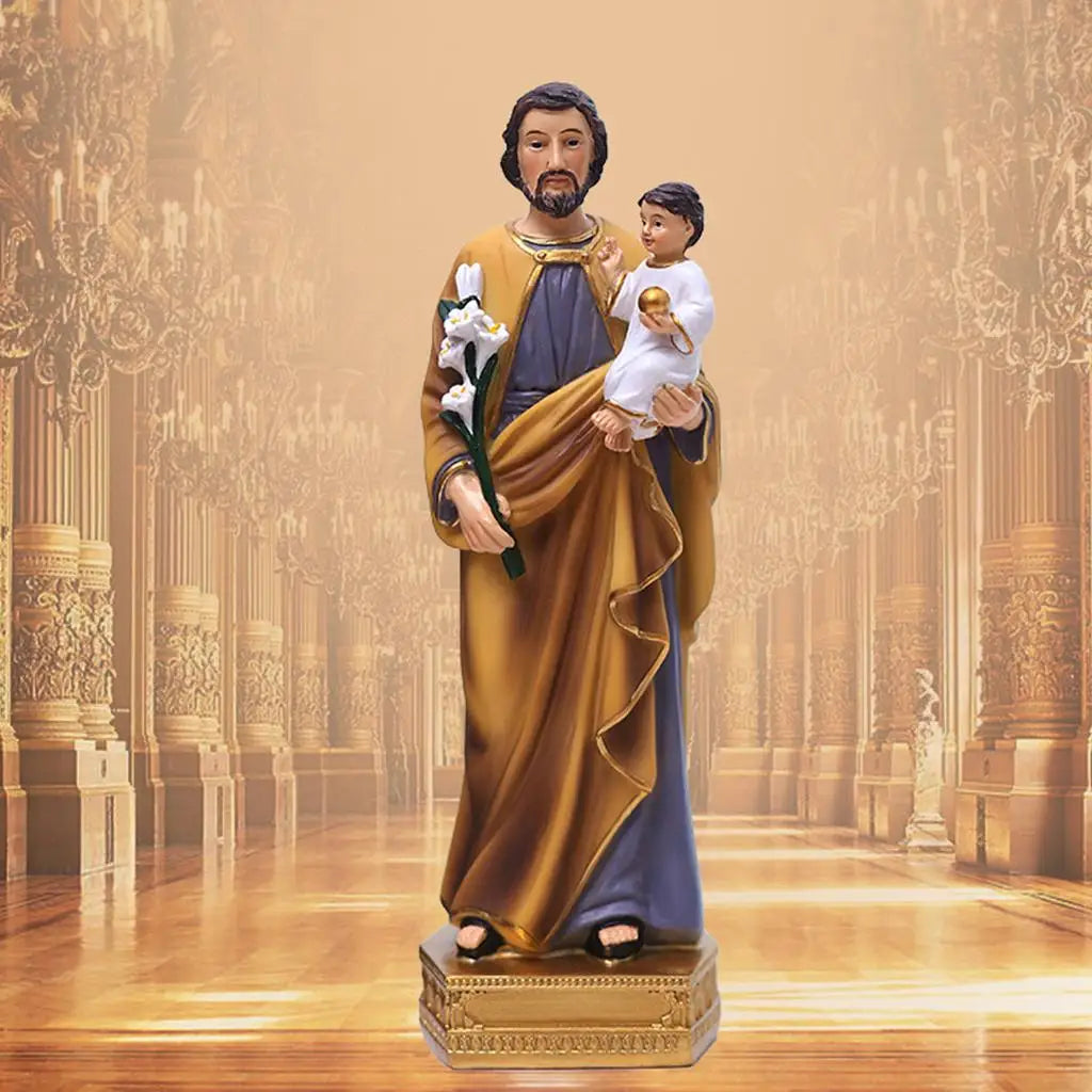 Imagen San José con el niño Jesús de resina