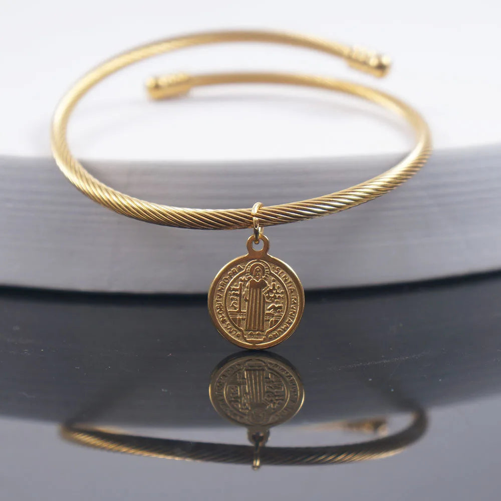 Bracelete de acero inoxidable, Medalla San Benito