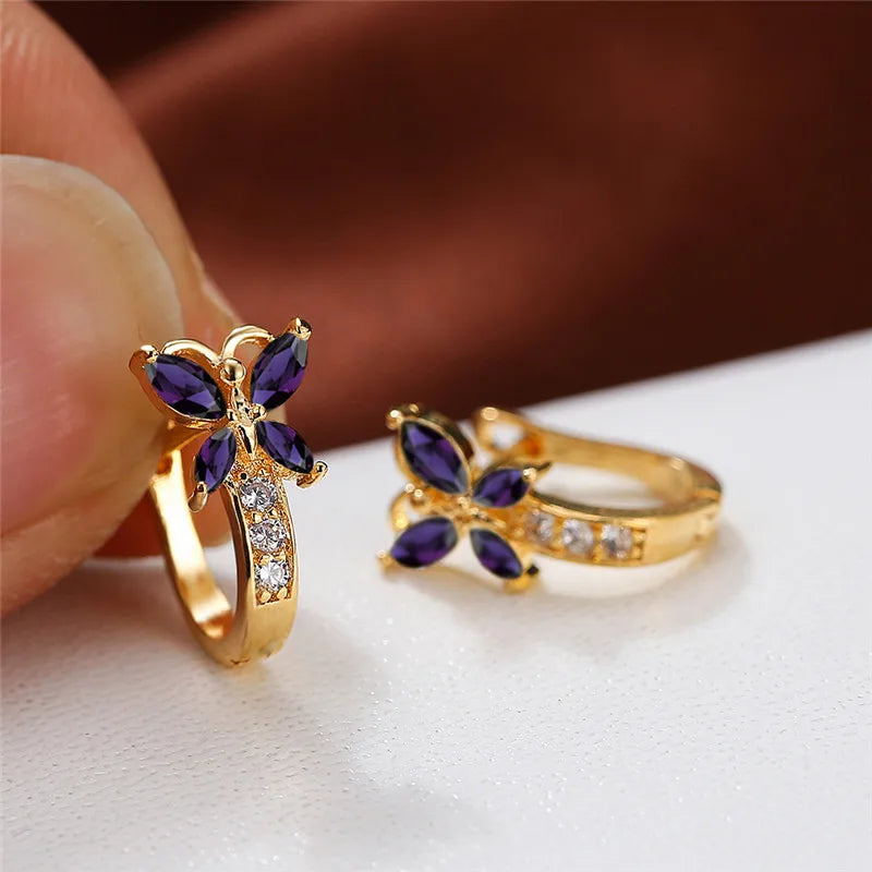 Pendientes de aro de mariposa detalle circonitas varios colores