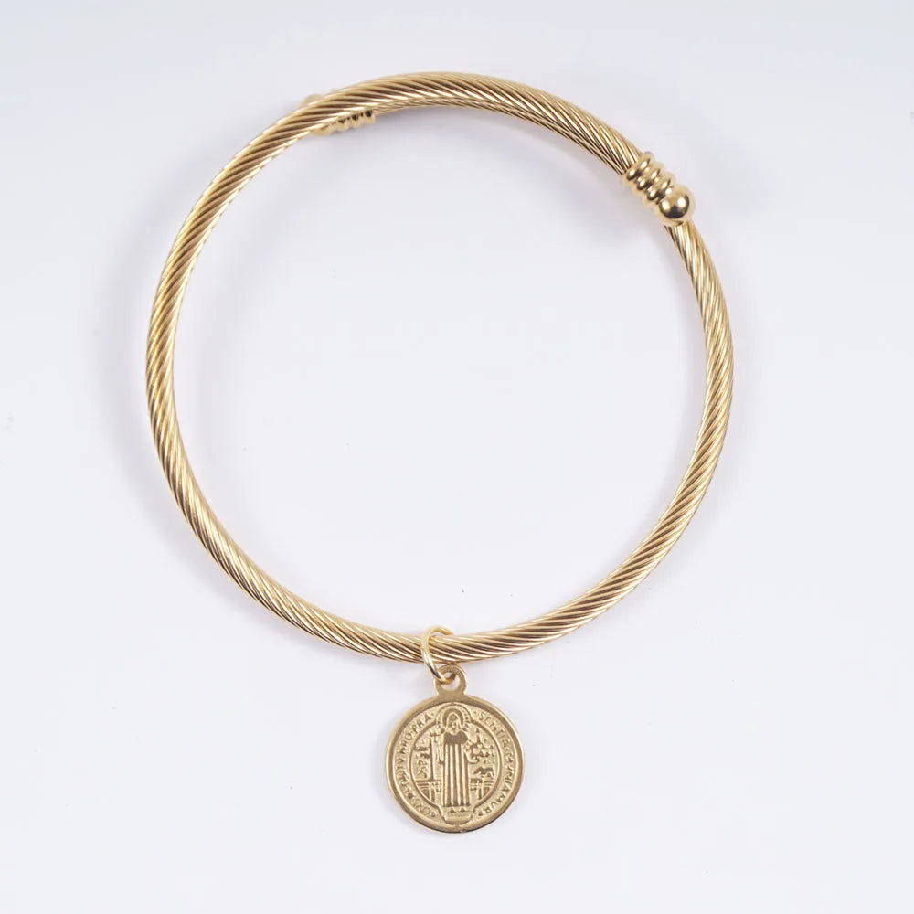 Bracelete de acero inoxidable, Medalla San Benito