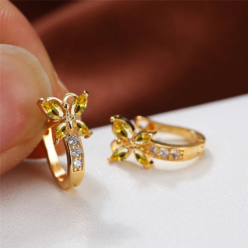 Pendientes de aro de mariposa detalle circonitas varios colores