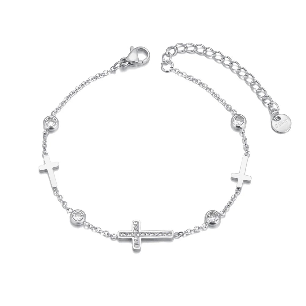 Pulsera acero inoxidables detalle cruz strass