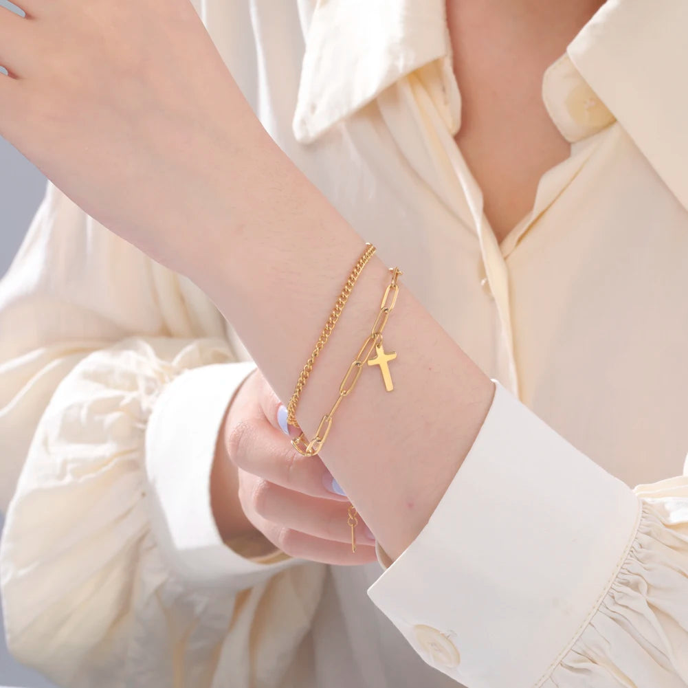 Pulsera acero inoxidable detalle cruz