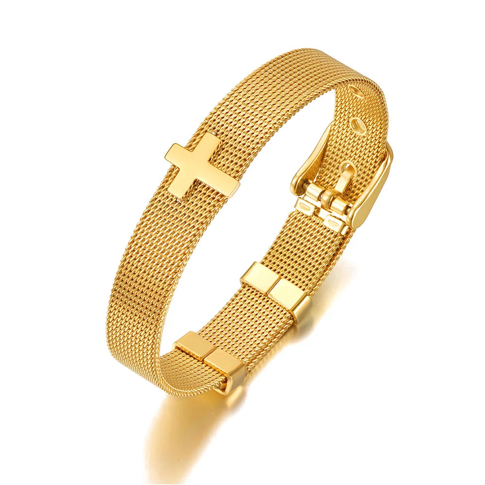 Bracelete acero inoxidable, detalle Cruz