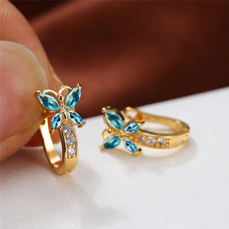 Pendientes de aro de mariposa detalle circonitas varios colores