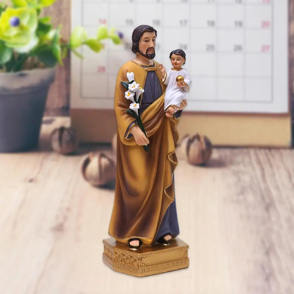 Imagen San José con el niño Jesús de resina