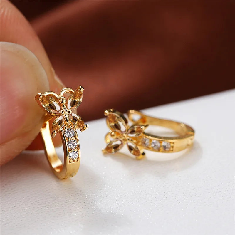 Pendientes de aro de mariposa detalle circonitas varios colores