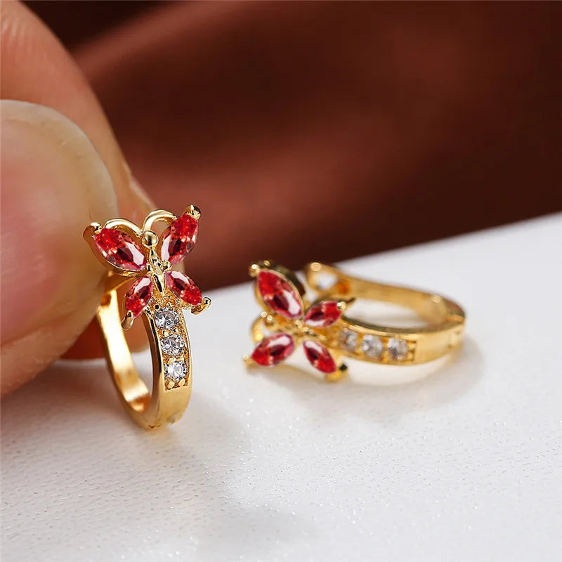 Pendientes de aro de mariposa detalle circonitas varios colores