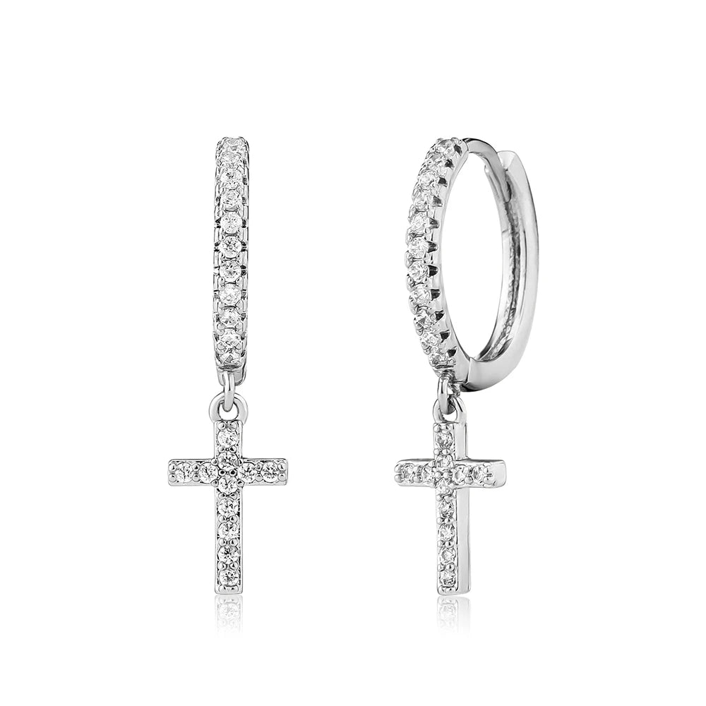 Pendientes de acero Inoxidable, colgante cruz en strass