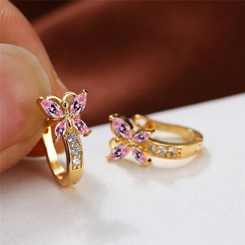 Pendientes de aro de mariposa detalle circonitas varios colores