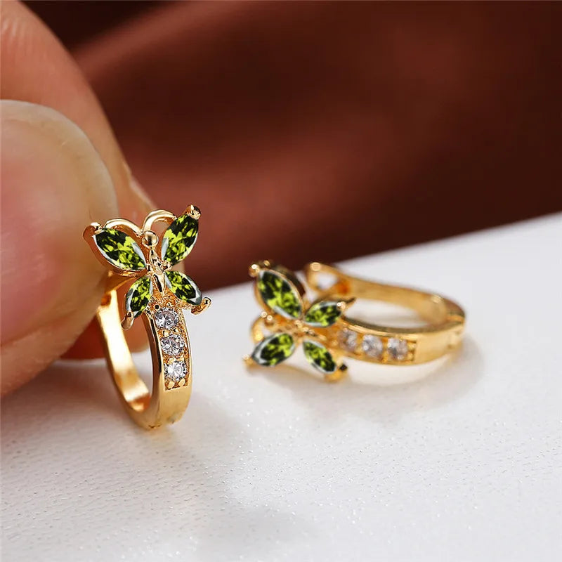 Pendientes de aro de mariposa detalle circonitas varios colores