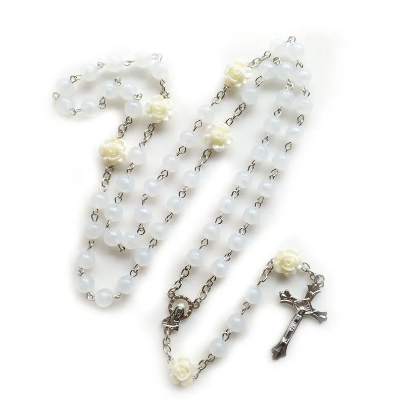 Rosario cuentas acrílicas blancas