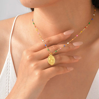 Collar de acero inoxidable cuentas e colores, Virgen de la  Medalla Milagrosa
