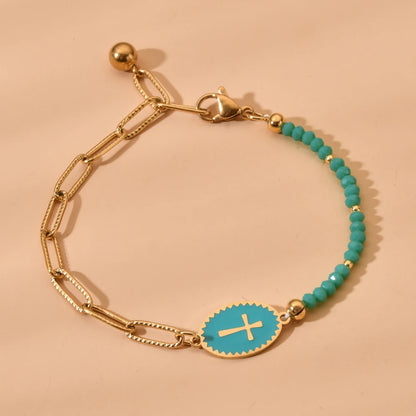 Pulsera de colores alegres, con medalla central de Cruz Esmaltada de acero inoxidable