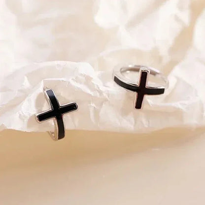 Pendientes Aros Cruzados negros, pulidos en plata