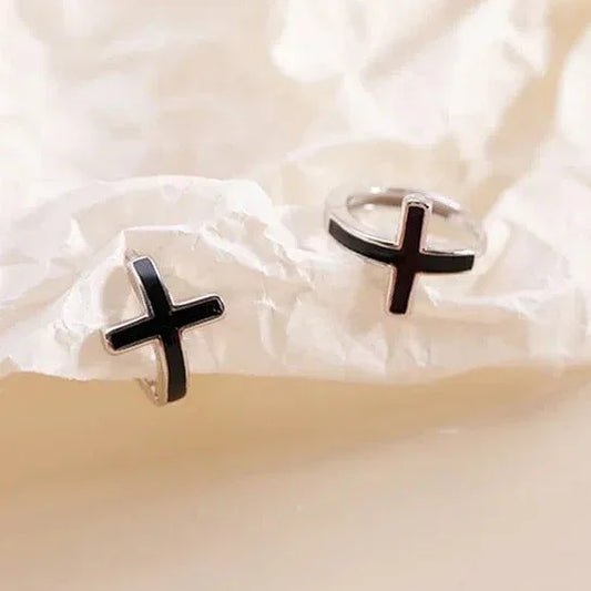 Pendientes Aros Cruzados negros, pulidos en plata