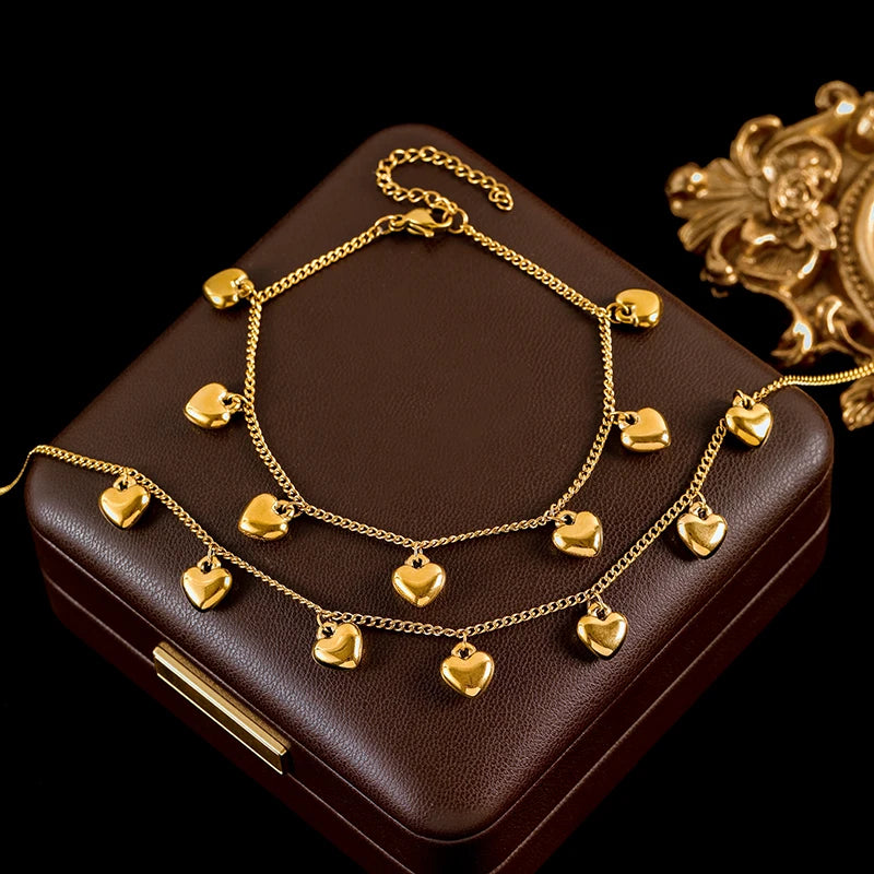 Conjunto de Collar y Pulsera con Corazones