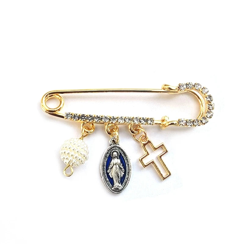 Broche Medalla Milagrosa con Cruz y Circonitas