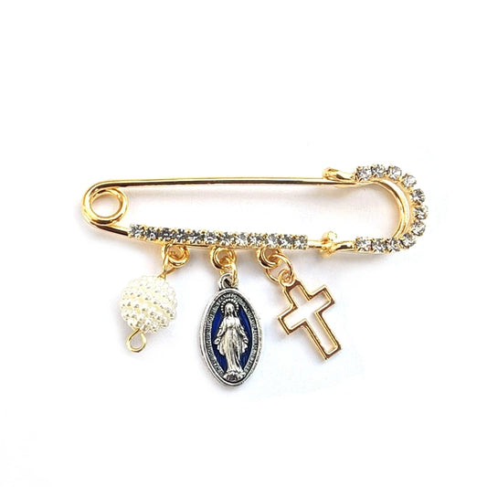 Broche Medalla Milagrosa con Cruz y Circonitas