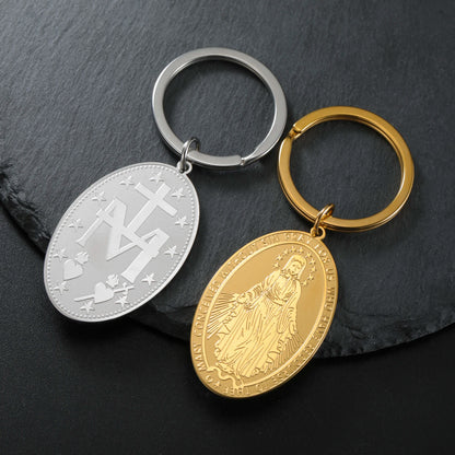 Llavero Virgen Milagrosa de acero inoxidable