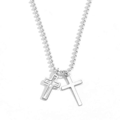 Collar de acero inoxidable, doble colgantes CRUZ