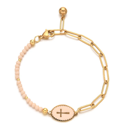 Pulsera de colores alegres, con medalla central de Cruz Esmaltada de acero inoxidable