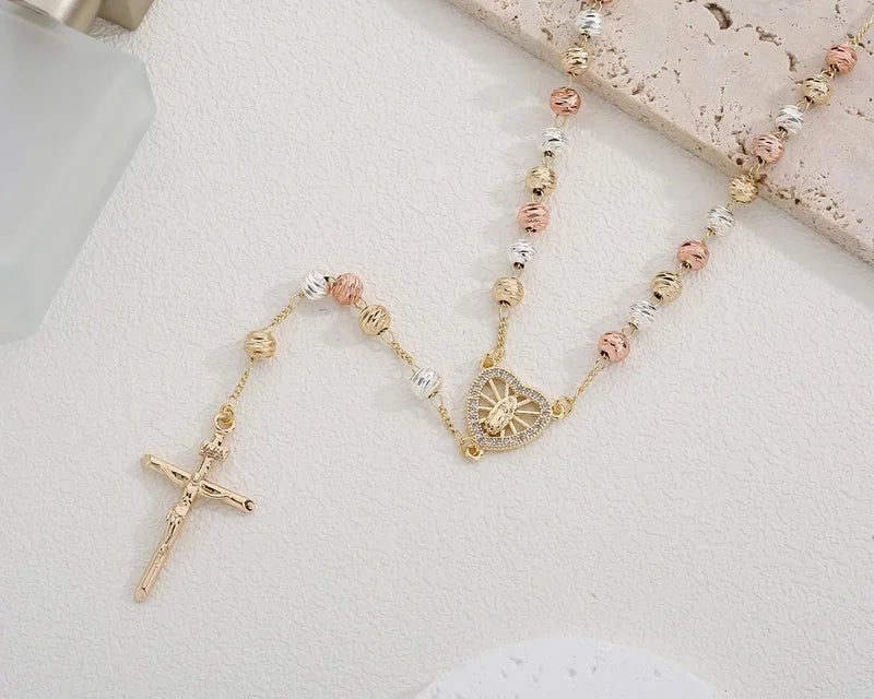 Collar Rosario cuentas acero inoxidable