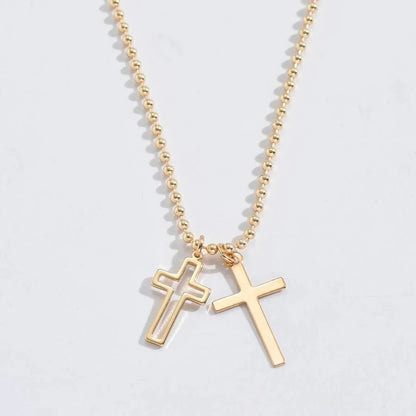 Collar de acero inoxidable, doble colgantes CRUZ
