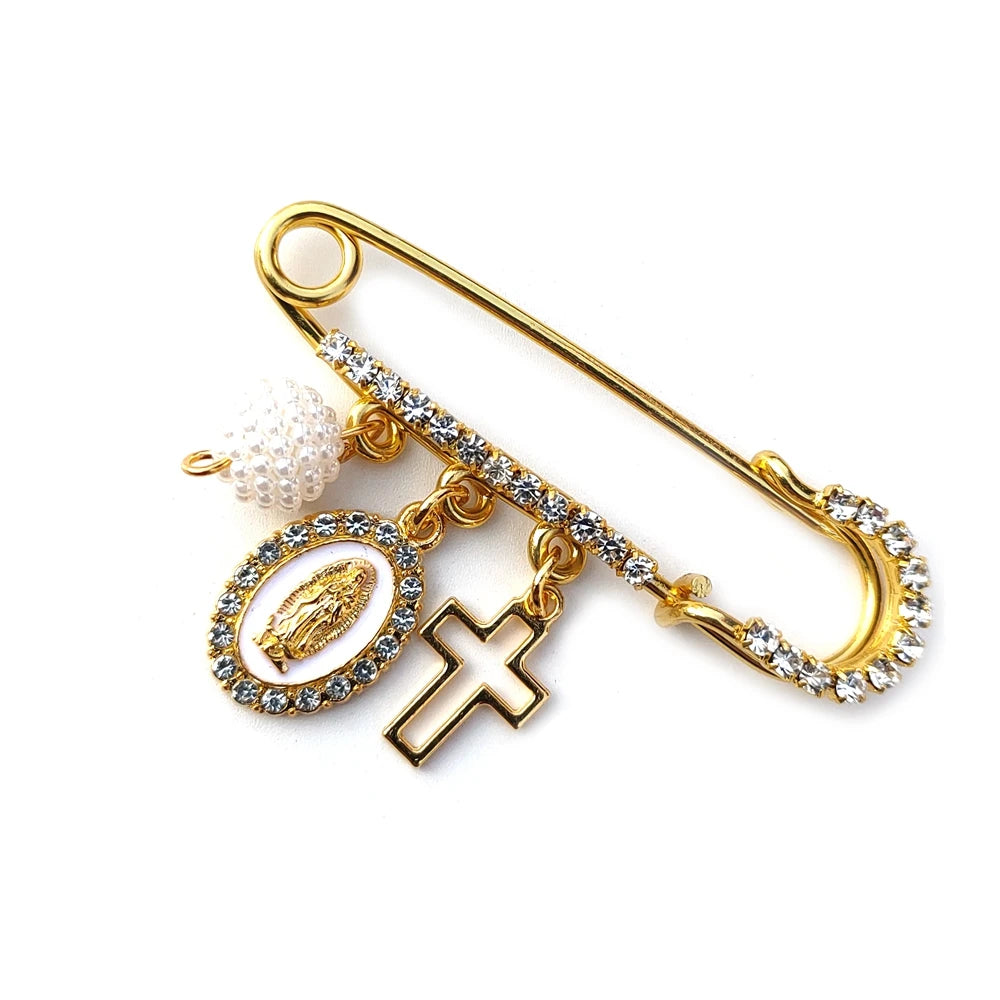 Broche Medalla Virgen de Guadalupe, detalle Circonitas