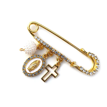 Broche Medalla Virgen de Guadalupe, detalle Circonitas