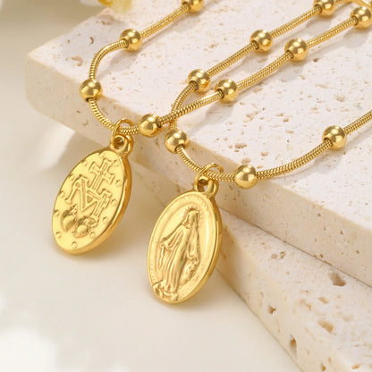 Collar cadena de cuentas acero inoxidable, Medalla Virgen Milagrosa
