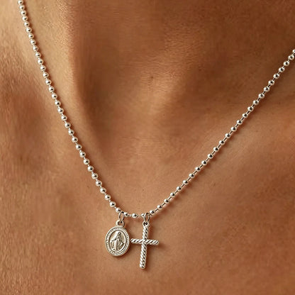 Collar Colgantes Cruz y Medalla Virgen Milagrosa