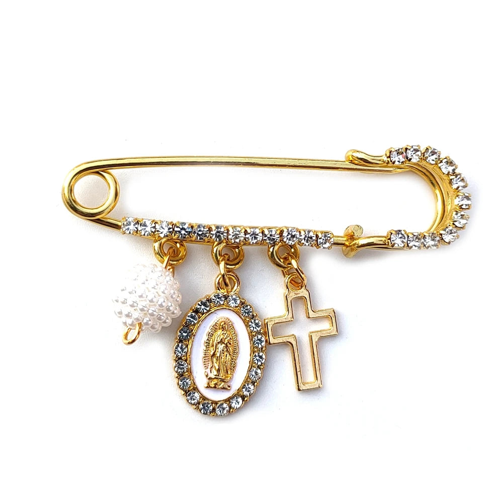 Broche Medalla Virgen de Guadalupe, detalle Circonitas