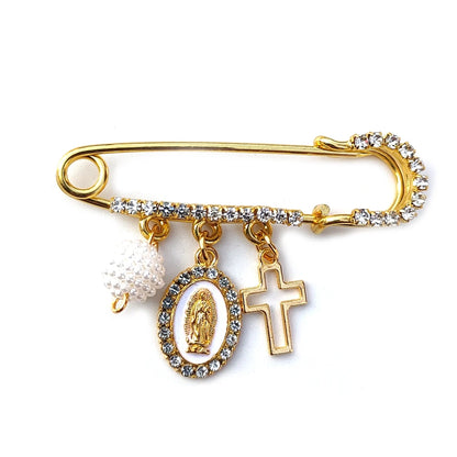 Broche Medalla Virgen de Guadalupe, detalle Circonitas