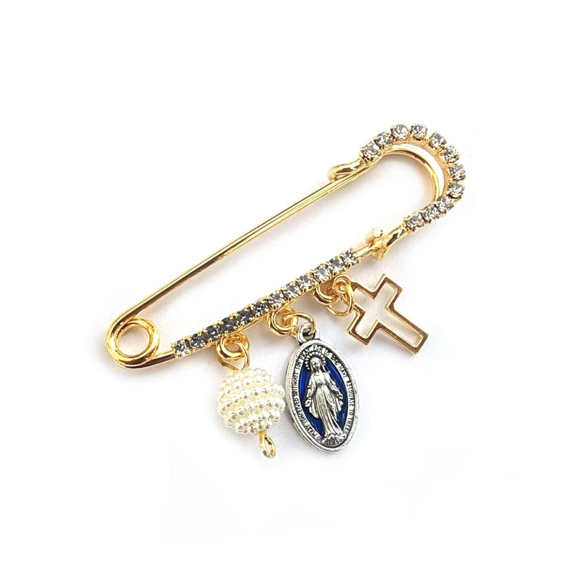 Broche Medalla Milagrosa con Cruz y Circonitas