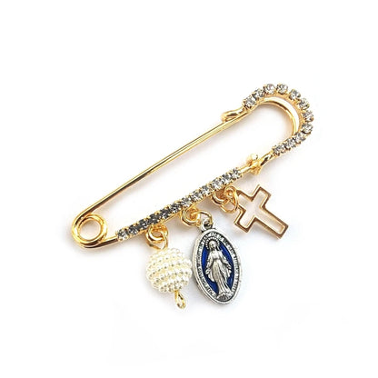 Broche Medalla Milagrosa con Cruz y Circonitas