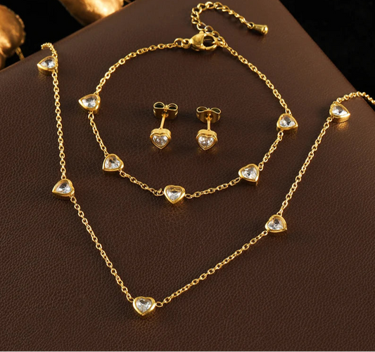 Conjunto de Acero inoxidable con Corazones de Circonita