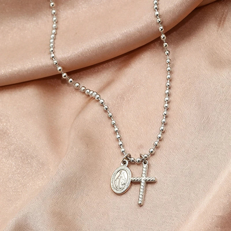 Collar Colgantes Cruz y Medalla Virgen Milagrosa