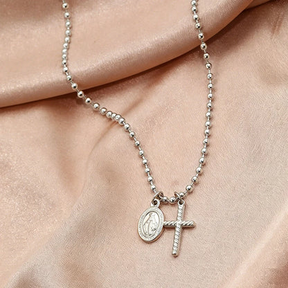 Collar Colgantes Cruz y Medalla Virgen Milagrosa