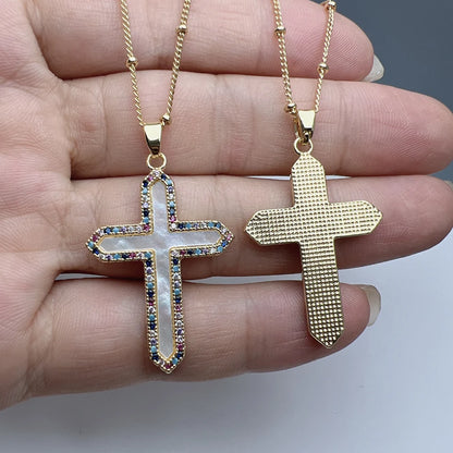 Collar Cruz Nacarada y Circonitas