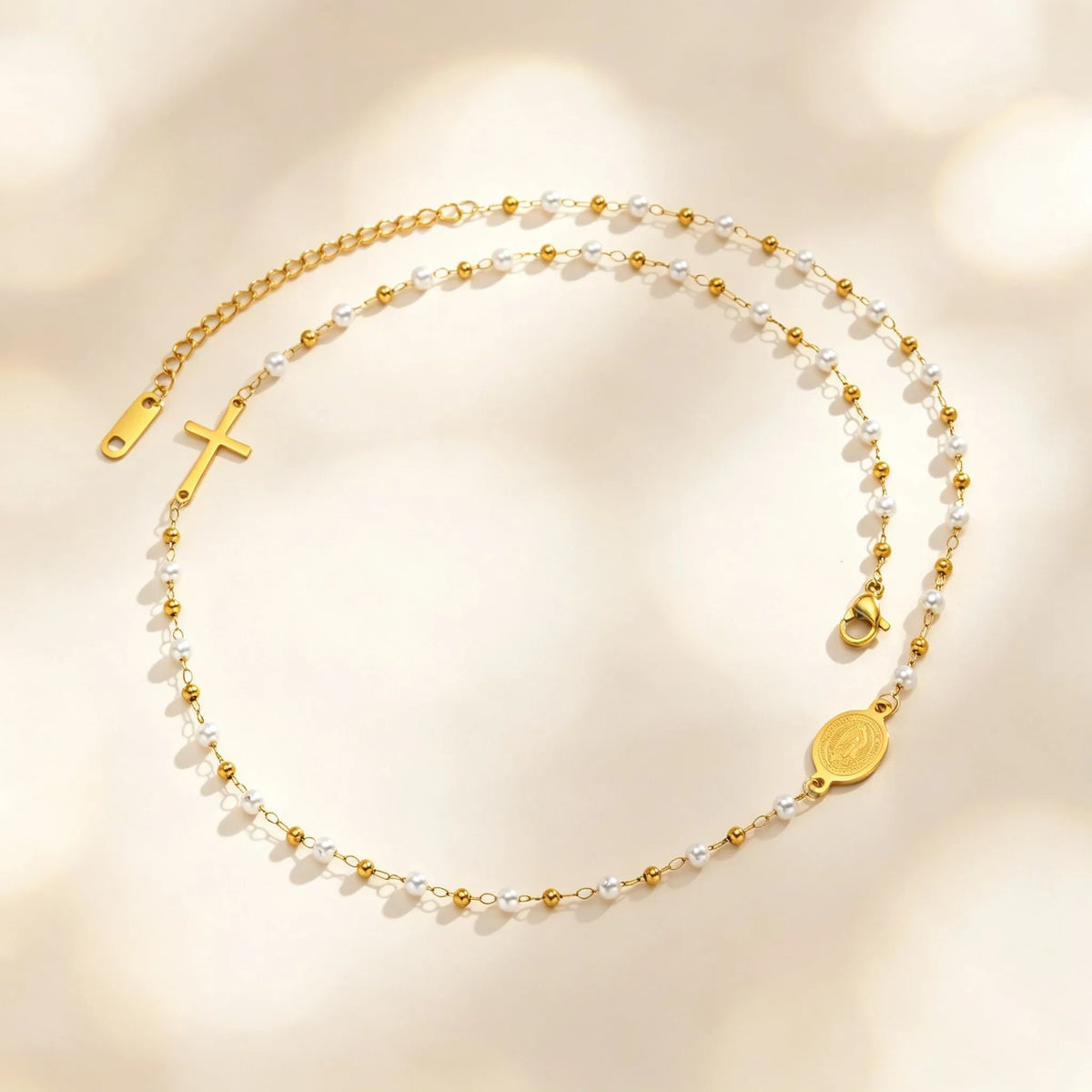 Collar dijes: Cruz y Medalla de la Virgen de Guadalupe