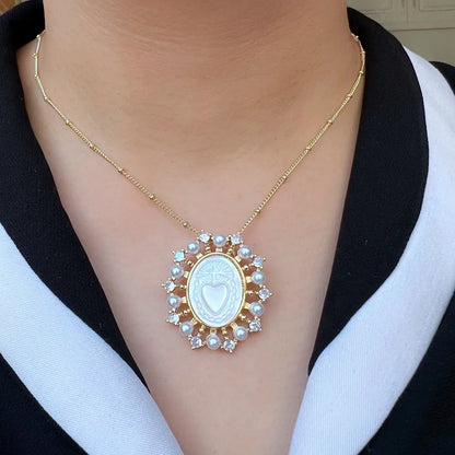 Collar: Acero, Nácar y Circonitas