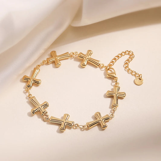 Pulsera con dijes de cruz de acero inoxidable