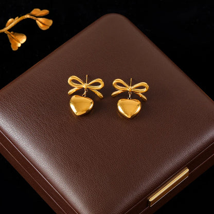Conjunto de Collar y Pendientes, diseño Lazo y Corazón (Opciones de solo pendientes o collar)