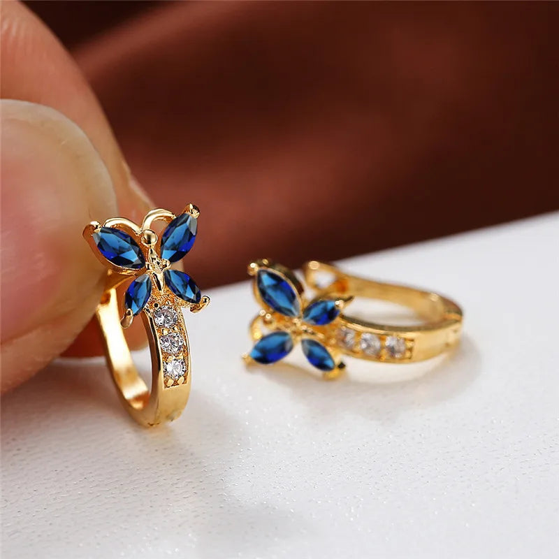 Pendientes de aro de mariposa detalle circonitas varios colores