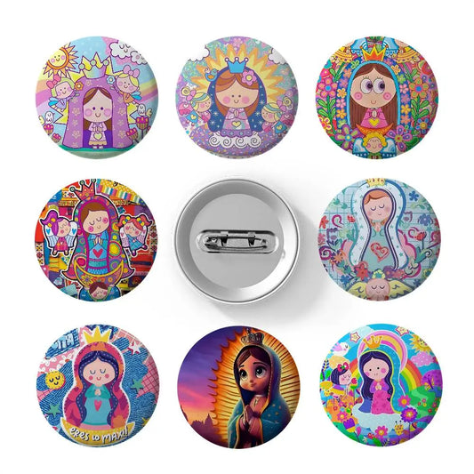 Broches redondos para niños (La Virgencita)