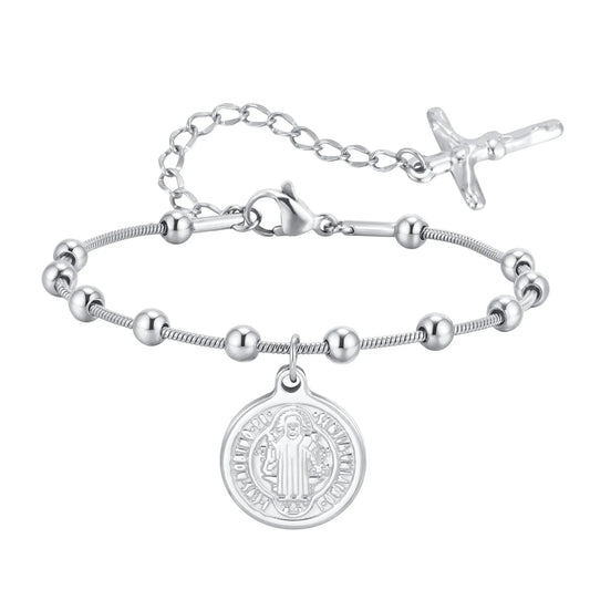 Pulsera de Acero Inoxidable, Medalla San Benito