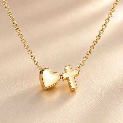 Collar dijes deicados Cruz y Corazón de acero inoxidable